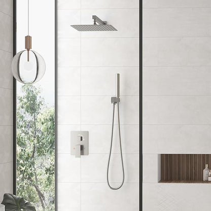 Hoimpro 12'' Shower Head Shower Faucet Set Handheld Sprayer Brushed Nickel | Stainless Steel Rain Shower Head, Rainfall Shower System Fixture Combo, Square, High Pressure Vlave Trim Kit, Wall Mounted