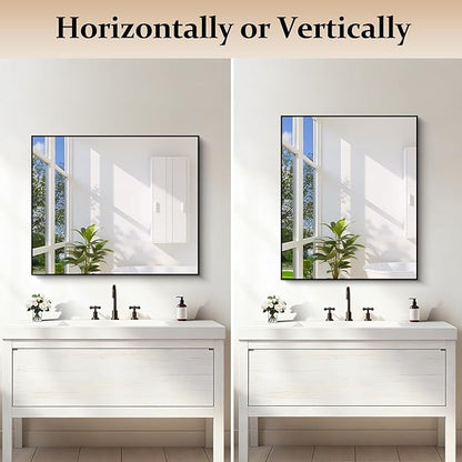 Black Bathroom Mirror for Wall, 30x36 Inch Rectangle With Metal Frame, Modern Vanity for Bathroom Living Room, Entryway Hangs Horizontal or Vertical