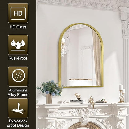 Arch Wall Mirror Aluminum Alloy Frame Bathroom Wall Mirror for Vanity Living Room, Bedroom Entryway Room Home Decor 20"x16"