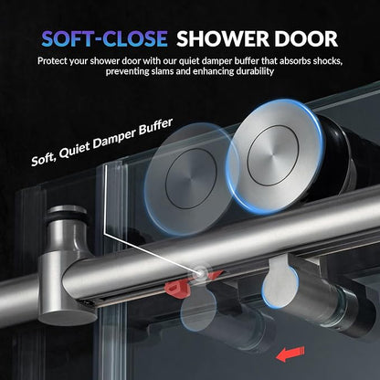 Woodbridge Frameless Sliding Shower Doors with Soft Close System, 57.5-60" Width x 76" Height with 3/8"(10mm) Clear Tempered Glass in Polished Chrome Finish, BSDC6076-C
