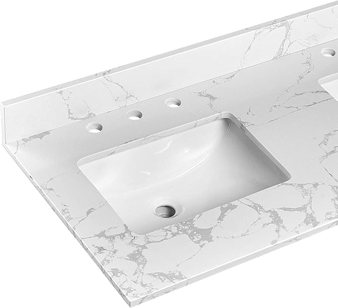 48"x22" Vanity Top with Sink, Engineered Stone Vanity Top with Rectangular Undermount Ceramic Double Sink, 8 Inch Faucet Hole Spacing with Backsplash Countertops for Bathroom