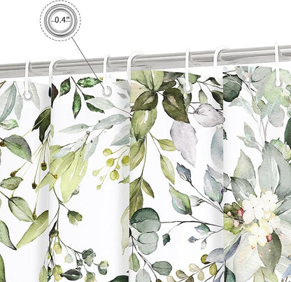 Sage Green Eucalyptus Shower Curtain, Floral Print, 54x78 | Watercolor Plant Leaves Floral Print, Stall Waterproof Fabric Bathroom Decor, Machine Washable, Rustproof Grommets