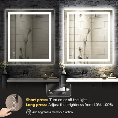 Hivone 32"X36" LED Bathroom Mirror with Lights, Anti-Fog, Dimmable, Backlit + Front Lit, Smart Bathroom Vanity Mirror, Memory Function, Shatterproof, Tempered Glass (Horizontal/Vertical)
