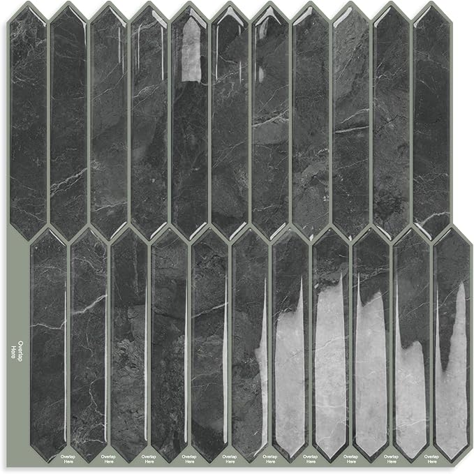 10 Sheets Long Hexagon Tile Peel and Stick Backsplash | Self-Adhesive Wall Tiles Stick on Back Splash for Kitchen, Bathroom, Fireplace,RV(Gray,12"×12")