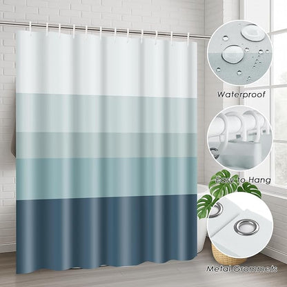Bathroom Sets with Shower Curtain and Rugs, 4 Pcs, Striped Ombre | Minimalist Modern Neutral Bathroom Decor Set with Toilet Lid Cover, Non-Slip Bath Mats and Accessories 12 Hooks
