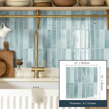 10 Sheets Upgraded Thicker Design Subway Tile Peel and Stick Backsplash | 12”×12”Self Adhesive Wall Tiles Stick on Back Splash for Kitchen,Bathroom,Camper(Azure Blue)