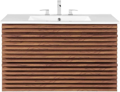 Modway Render 36" Wall-Mount Bathroom Vanity in Walnut White