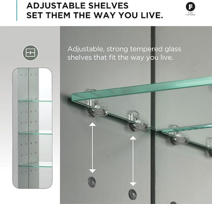 Bathroom Medicine Cabinet, Aluminum, Recessed/Surface Mount, 36" x 30", Right/Left Hinged, Mirrored Interior