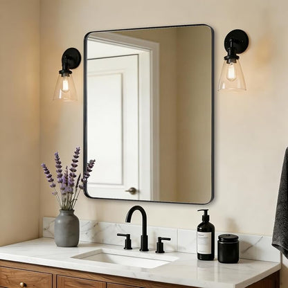 Black Bathroom Mirrors for Over Sink, 28x36 Inch Matte Black Mirror for Bathroom, Rectangle Metal Vanity Mirror for Wall-Modern Clean Design with Superior Stainless Steel Frame