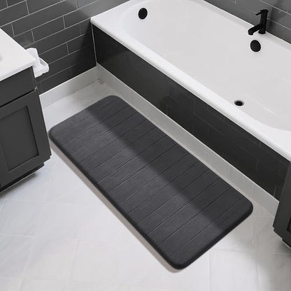 Yimobra Bathroom Runner 55"x24", Non Slip Memory Foam Bath Mat, Super Soft Water Absorbent Hallway Carpet, Machine Washable Rug for Vanity Tub Shower, Dark Gray