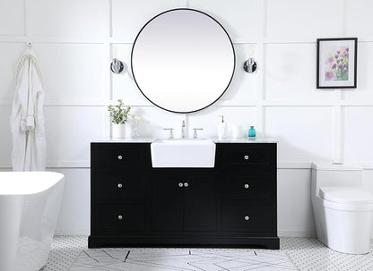 60" Pre-Assembled Bathroom Vanity with Sink, Solid Birch and MDF, Carrara White Marble Countertop Attached, Single Rectangle Porcelain Sink, 6 Soft-Close Drawers, Black