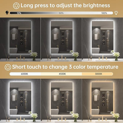 LOVESPEJO 24"x36" Backlit Mirror Bathroom, LED Bathroom Mirror with Motion Sensor, Fogless, Dimmable, 3 Color Changing, Shatterproof, Horizontal/Vertical