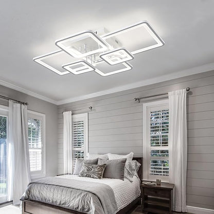 Modern LED Ceiling Lights for Bedroom Dimmable Modern 6 Ring Square Ceiling Lights for Living Room with Remote Control White Bedroom Ceiling Lamp Fixures for Kitchen,Bathroom,Balcony