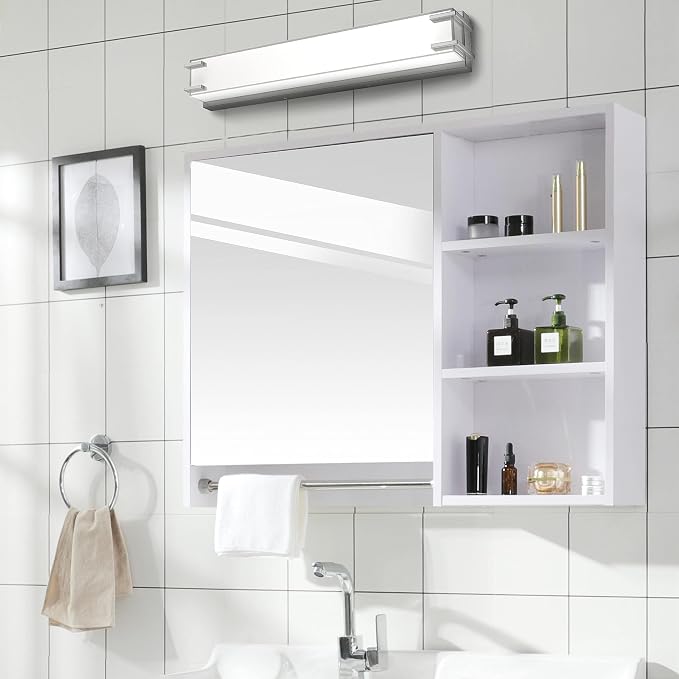 Bathroom Light Fixture Over Mirror 24.4" Vanity Light with Milky White Lampshade 4000K Daylight Brushed Nickel Bath Bar (Brushed Nickel)