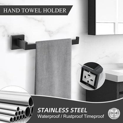 TURS 4-Piece Bathroom Hardware Set Black Towel Bar Set Stainless Steel Towel Bar Hand Towel Holder Toilet Paper Holder Towel Hooks Wall Mount