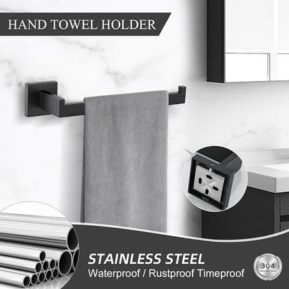 TURS Bathroom Hardware Set Black 4-Piece Towel Bar Set Include 24 Inch Towel Bar Hand Towel Holder Towel Hook Toilet Paper Holder with Shelf Wall Mounted Stainless Steel Bathroom Accessories Set