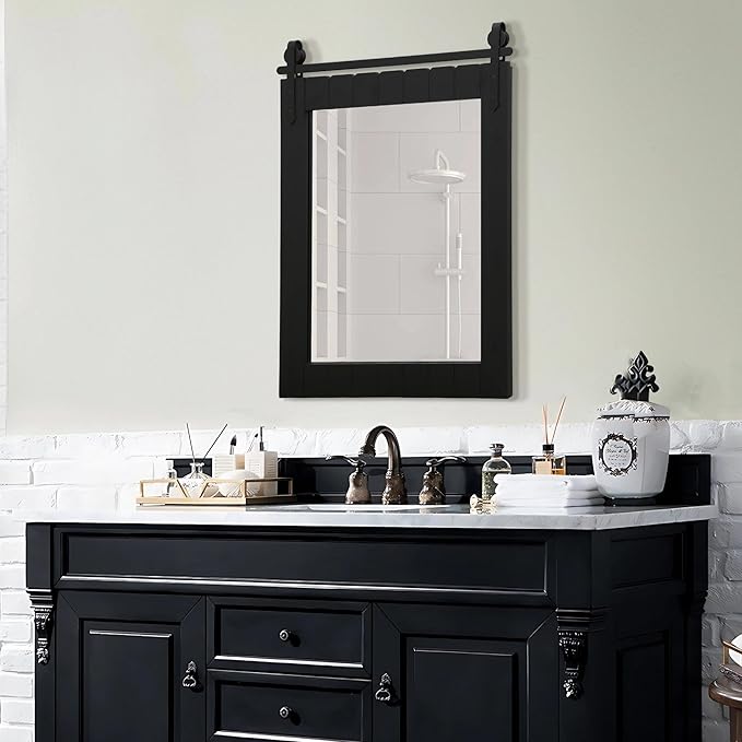 Besdomus Black Bathroom Farmhouse Mirror: 24"x36" Large Barn Door Solid Cedar Wood Frame Vanity Mirror - Wall Mounted Mirror for Entryway/Bathroom/Living Room - Rustic Home Decor for Housewife