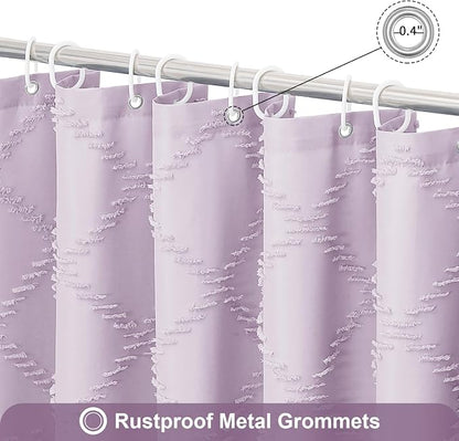 Lavender Boho Fabric Shower Curtain with Tassel 72x84, Tufted Textured | Modern Farmhouse Curtain for Bathroom, Extra Long Bathroom Curtain, Minimalist Decor, Waterproof