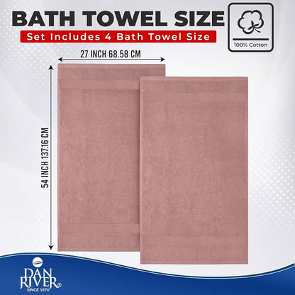 DAN RIVER 600 GSM Cotton Large Bath Towels Set of 4, 27 x 54 Inches | Larger & Lighter Weight Towels for Bathroom - Highly Absorbent & Quick Dry 100% Cotton Bath Towel Set for Home, Spa & Hotel