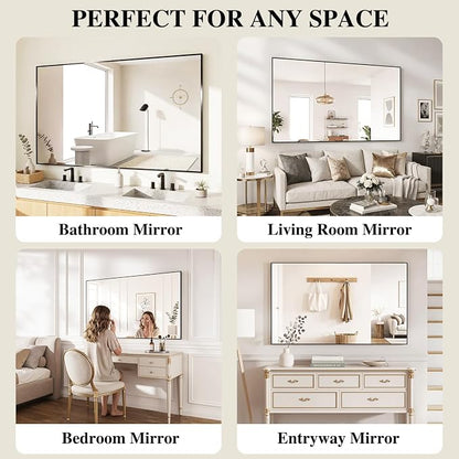 Koonmi Black Rectangle Wall Mirror, 30x71 Inch Bathroom Mirror, Aluminum Frame Vanity Mirror for Entryway, Living Room, Bedroom Bathroom, Hangs Horizontally or Vertically