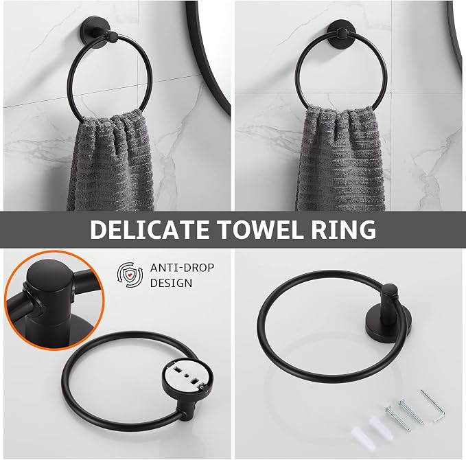 BGL Bathroom Hardware Set Matte Black 4-Pieces Bathroom Towel Rack 24 Inches Adjustable Bathroom Accessories Set