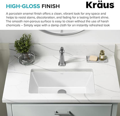 KRAUS Elavo 21.125 in. Rectangular Porcelain Ceramic Undermount Bathroom Sink in White with Overflow Drain, KCU-242