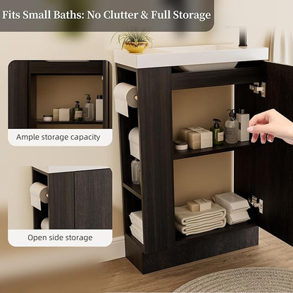 20" Small Bathroom Vanity with Sink Narrow Depth Bathroom Vanities,Wood Vanity Cabinet,Soft Closing Door,Adjustable Shelves,Modern Wall Decor,Black