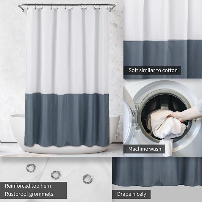 ALYVIA SPRING Waterproof Shower Curtain or Liner White/Stone Blue, 72x72 | 3 Magnets, Soft Cloth & Hotel Quality, Machine Washable, Light-Weight, Standard Size