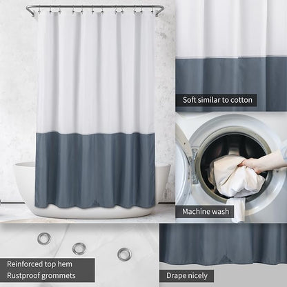 ALYVIA SPRING Waterproof Shower Curtain or Liner White/Stone Blue, 72x72 | 3 Magnets, Soft Cloth & Hotel Quality, Machine Washable, Light-Weight, Standard Size
