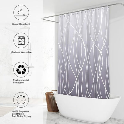 Striped Shower Curtain for Bathroom, Ombre Purple, 72" W x 72" L | with Hooks, Modern Hotel Style, Water Repellent, Washable, Weighted Hem
