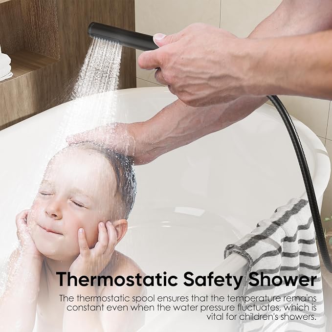 Gabrylly 10" Thermostatic Shower Faucets Set with Tub Spout, Matte Black | All Metal Shower System, Rain Shower Head with Handheld Spray Combo, Luxury Bathroom Rainfall Shower Head Set With Valve