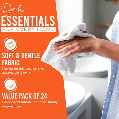 DAN RIVER 24 Pack Cotton Wash Cloths Set for Showering [12x12] Orange | Lighter Weight, Quick to Dry, Super Soft & Absorbent Face Towels, Hotel Quality, Perfect for Bathroom, Gym, Spa