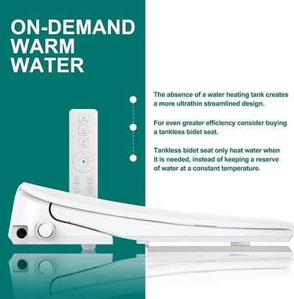 AQUATIZ Elongated Smart Toilet Bidet, Electric Toilet Seat with Self-Cleaning Nozzle, Adjustable Warm Water, Deodorizer, Air Dryer, LED Night light (Remote Control)