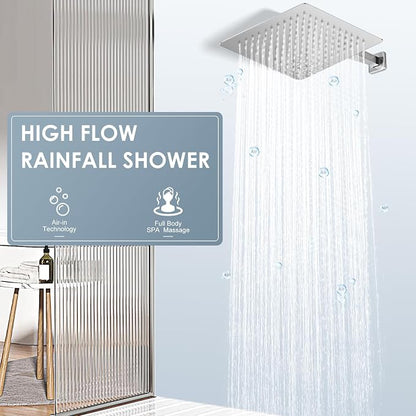 10 Inch Rain Shower Head Chrome - Square Rainfall Shower head All Metal Stainless Steel 304, Ultra Thin Design, Full Body Coverage Bath Shower