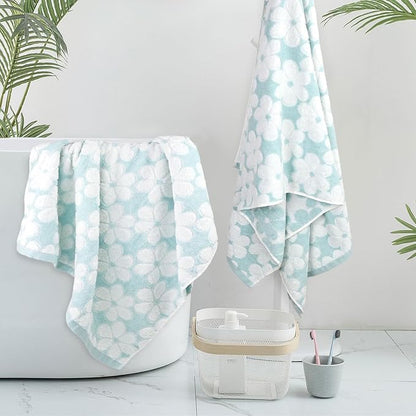 Cotton Towels for Bathroom Decor with Floral Jacquard | Super Soft and Absorbent Bath Towel Set of 2, Large Size 27.5x55 Inches