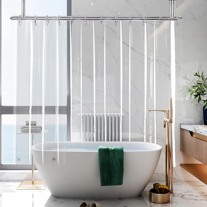 Clear Clawfoot Tub Shower Curtain Liner, ExtraWide and Short 108x60 | Transparent Waterproof Peva Plastic Wrap Around Bathroom Shower Liner for Bathtub with 5 Magnets and S/Steel Hooks