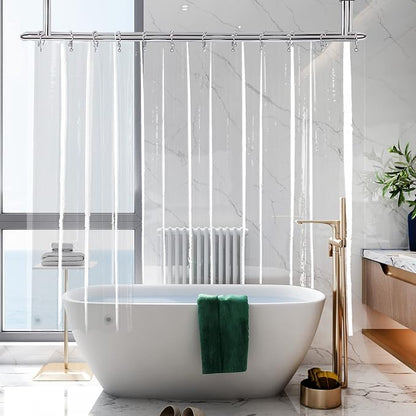 Clear Clawfoot Tub Shower Curtain Liner, ExtraWide and Short 108x60 | Transparent Waterproof Peva Plastic Wrap Around Bathroom Shower Liner for Bathtub with 5 Magnets and S/Steel Hooks
