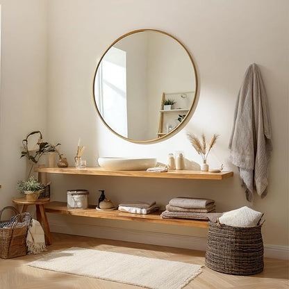 Big Round Mirror 42 inch, Gold Bathroom Mirror, Brushed Metal Frame | Brushed Gold Metal Frame, High Definition Mirror, Rust-resistant, Circle Mirrors for Living Room, Bedroom, Dressing Room