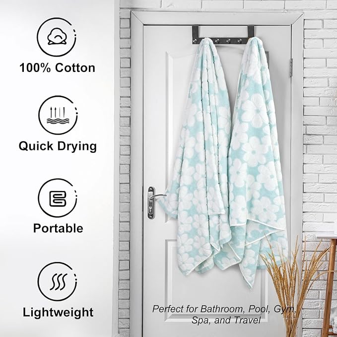 Cotton Towels for Bathroom Decor with Floral Jacquard | Super Soft and Absorbent Bath Towel Set of 2, Large Size 27.5x55 Inches