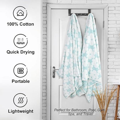 Cotton Towels for Bathroom Decor with Floral Jacquard | Super Soft and Absorbent Bath Towel Set of 2, Large Size 27.5x55 Inches