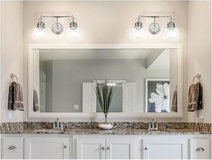 JONATHAN Y 17.5" Chrome Shirley 2-Light Bathroom Vanity Light, Metal Wall Sconce, Clear Seeded Glass Shade, Modern Transitional Farmhouse Fixture, LED Bulbs Included JYL7404A