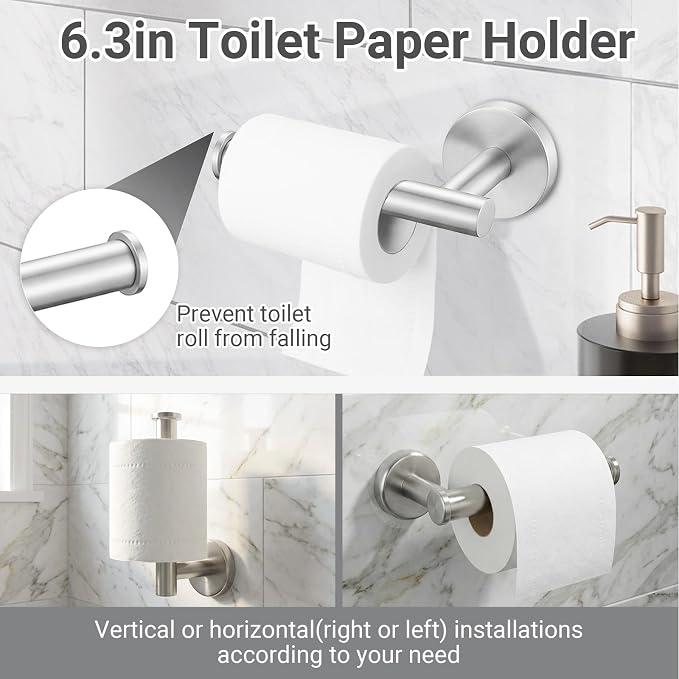 Brushed Nickel 5-Piece Bathroom Hardware Set,Bathroom Accessories Set | SUS304 Stainless Steel, 24 inch Towel Bar, Towel Racks for Bathroom, Toilet Paper Holder Wall Mounted, Robe Towel Hooks