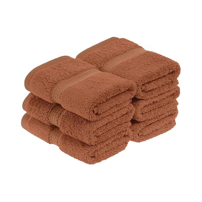 Superior Egyptian Cotton Plush & Absorbent, Face Towel Set of 6, Rust | Quick Dry, Soft Luxury Towel Set, Bath Essentials for Bathroom, Guest Bath, Spa, 2 Piece Face, Madeline Towels