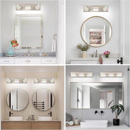 Bathroom Lights Fixtures Over Mirror, 360°Rotate Modern LED Vanity Lights for Bathroom, Dimmable & High CRI Acrylic Wall Lighting, No Assembly Required (Brushed Nickel, 3-Light, 16 Inch)