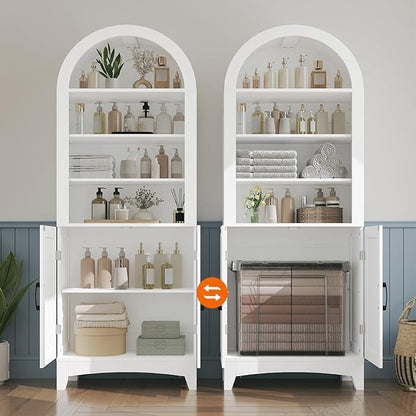 HOOBRO 67" Tall Bathroom Storage Cabinet, Arched Freestanding Floor Cabinet with 3 Adjustable Shelves and 2 Doors for Small Space, Space Saving Organizer for Bathroom, Kitchen, Living Room, White