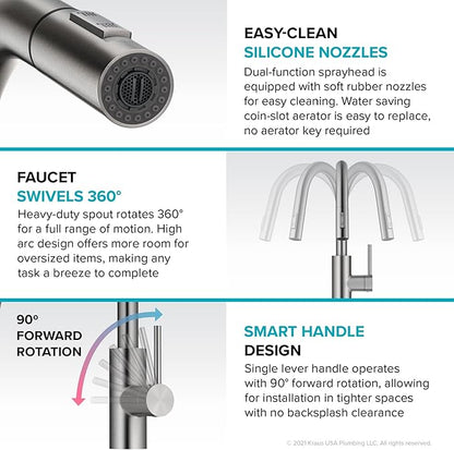 KRAUS Oletto Single Handle Pull Down Kitchen Faucet with QuickDock Top Mount Installation Assembly in Matte Black, KPF-2620MB
