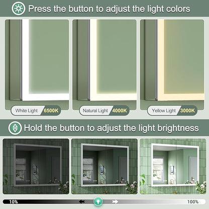 40x30 Inch Medicine Cabinet with Lights, AL Alloy Frame, Plug-in or Hardwired, Recessed or Wall Mount, Mirror Doors/3 Colors/Dimmable/Interior Sensor Light/Defog,2 Outlets & USBs,2 Shelves