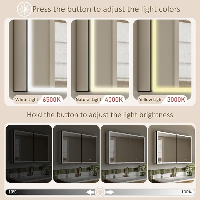48x32 Inch Led Lighted Medicine Cabinet with Mirror, Recessed or Surface Mount Bathroom Medicine Cabinet, Anti-Fog, Adjustable Shelf, Dimmable Light, Outlets & USB, ETL Listed, Black