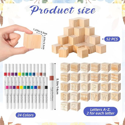 117 Pcs Baby Shower Blocks to Decorate Game Kit Includes 52 Wooden Blocks 24 Markers 1 Game Sign 40 Templates to Paint (Blue Bear)