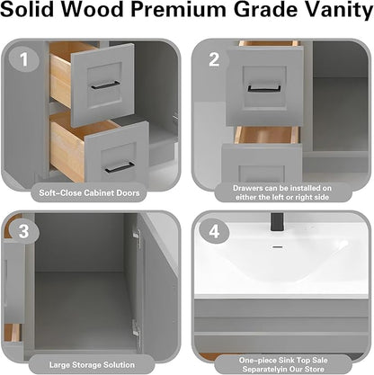 30" Shaker Bathroom Vanity Sink Base with Drawers (Ready-to-Assemble) (Light Grey Shaker Vanity Base)